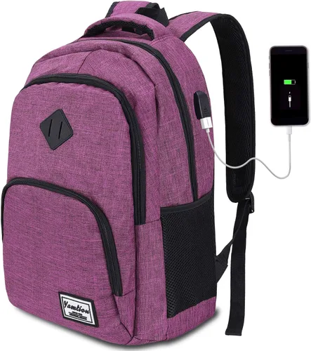 Vista 13 de YAMTION Mochila escolar, mochila para laptop con compartimento de 15.6 pulgadas para hombres y mujeres, color beige