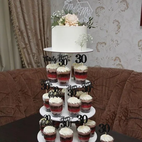 Vista 6 de Rsstarxi Paquete de 24 adornos con purpurina para cupcakes de 30 cumpleaños, treinta y 30 fabulosas selecciones de cupcakes, decoraciones para feliz