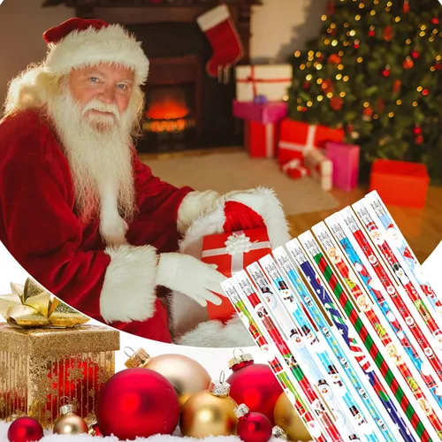 Vista 6 de Outus 48 lápices de Navidad con borrador, lápices de madera de Navidad, lápiz navideño con elementos de Navidad para regalos de Navidad, suministros