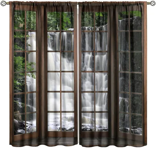 Vista 28 de Cortinas con Vista Natural, Estampado de Patrón de Río y Bosque Hermoso para Ventana, Cortinas Oscuras Aisladas para Dormitorio o Sala de 2 Paneles