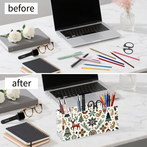 Vista 6 de Cute Christmas Deer Acrylic Brush Holder For Vanity With 4 Compartments Desk Top Pen Organizer Pen Storage Organizer Clear Desk Accessories Make Up