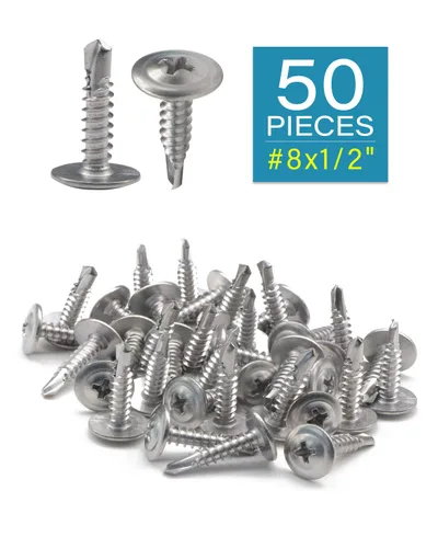 Vista 2 de Tornillos autorroscantes #8 x 1/2 pulgada para tornillos de metal de cabeza de armadura grande, 50 tornillos de madera a metal de acero inoxidable