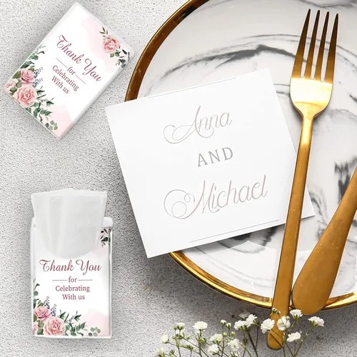 Vista 7 de Geelin Paquete de 100 pañuelos faciales de boda, bolsas de bienvenida, pañuelos de bolsillo, mini recuerdos de tamaño de viaje para invitados