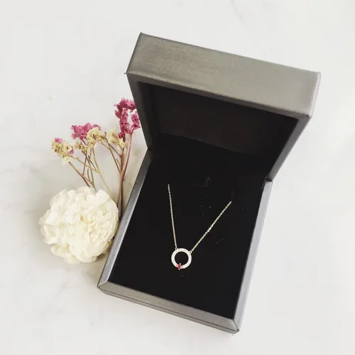 Vista 6 de FANCIME 14K Yellow Gold Ruby Neckalce With 0.192ct Natural Diamond 0.06ct Ruby Eternity Circle Round Pendant Necklace July Birthstone Necklace Fine