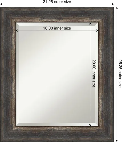 Vista 2 de Amanti Art Brown Wall Mirror 25x21 Bark Rustic Char Rectangle Bathroom Mirror for Wall Decor Living Room, Small Rustic Farmhouse Frame, Hangs