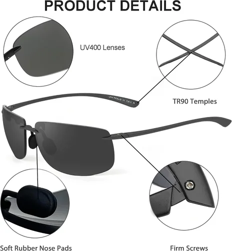 Vista 8 de JIM HALO Lentes de sol deportivos para hombres y mujeres, TR90 sin montura para correr, pescar, ciclismo, conducción