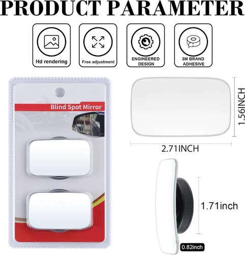 Vista 3 de Espejo de punto ciego para coche, Espejo lateral rectangular de cristal HD sin marco convexo reutilizable, Espejos retrovisores de ángulo amplio