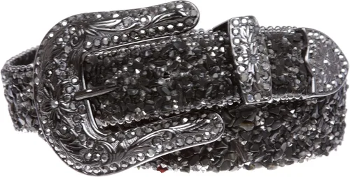 Vista 2 de Western Cowboy Rhinestone Bling Mesh Stone Belt - Opciones de varios colores Negro