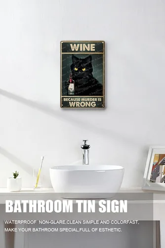 Vista 4 de Zomyto Letrero de metal vintage con gato y vino, tiempo pasado con vino y gatos, arte de pared único para el hogar, cocina, cueva de hombre, bar