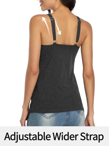 Vista 49 de V FOR CITY Camiseta sin mangas de algodón para mujer con brasier de estante ajustable con correa ancha y tirantes básicos