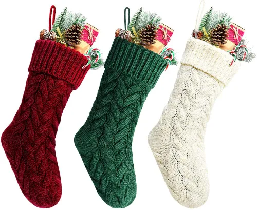 Vista 9 de Medias de Navidad, 18 pulgadas, calcetines de punto trenzado azul para decoración de Navidad, paquete de 2