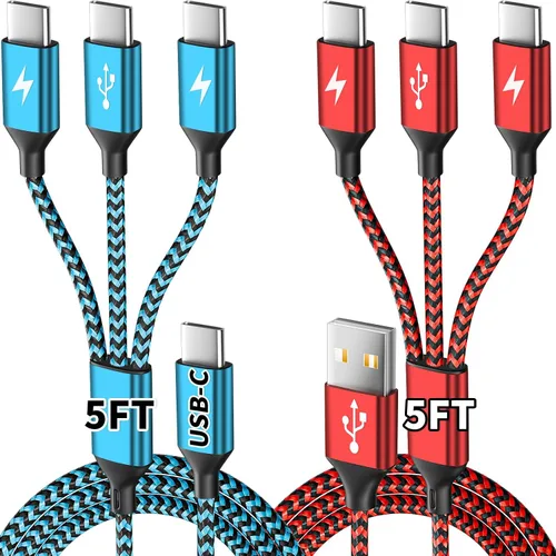 Vista 9 de Cable de carga de 240W 4 en 1, cable de carga rápida USB C a Lightning, cable trenzado USB a USB C, cable de carga múltiple esencial para viajes