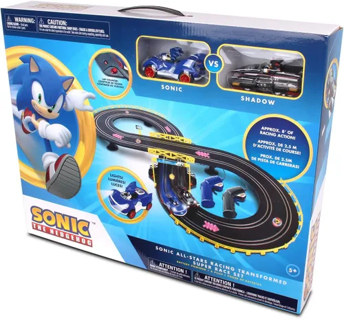 Vista 5 de NKOK Sonic and Shadow - Juego de pista de carreras con luces que funcionan, contador de vueltas, pista de autos de ranura en forma de figura-8