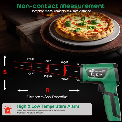 Vista 5 de Pistola Termómetro Infrarrojo, SQECH Pistola Termómetro Láser -40℉～2192℉ (-40℃～1200℃), Termómetro de Alta Temperatura sin Contacto 50:1 con Sonda