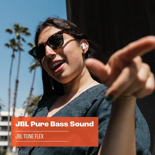 Vista 2 de JBL Tune Flex - Auriculares inalámbricos con cancelación de ruido (blanco), pequeños (renovados)
