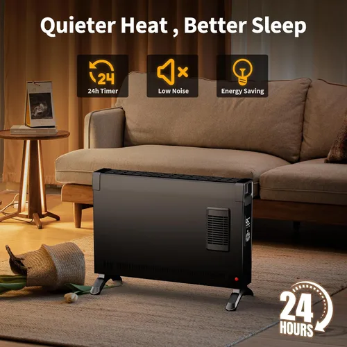 Vista 4 de BREEZEHEAT Calentador eléctrico portátil, calentador de panel de convección de 1500 W con ventilador y modo ECO, calefacción silenciosa para toda
