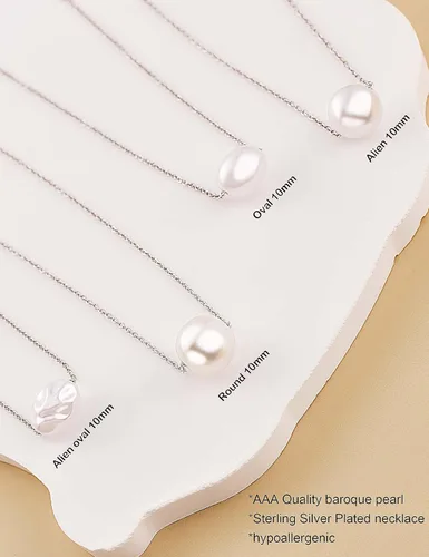 Vista 6 de Natural Baroque Pearl Necklace for Women Handpicked Floating Single Pearl Necklace Pendant with White Gold Plating Chain Pearl Jewelry Gifts for Her