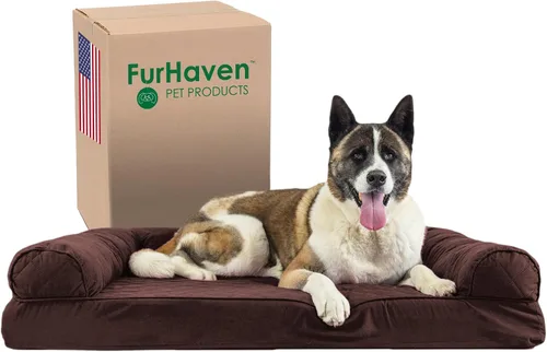 Vista 38 de Furhaven Cama para perro de espuma viscoelástica para perros medianos y pequeños con cojines extraíbles y funda lavable, para perros de hasta 35