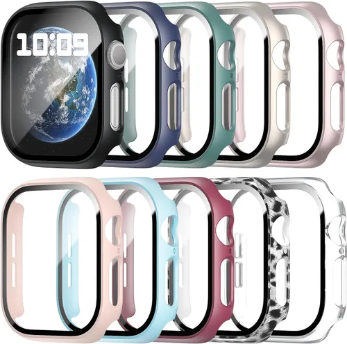 Vista 10 de Paquete de 10 fundas para Apple Watch Series 3/2/1 de 1.496 pulgadas con protector de pantalla de vidrio templado, alta definición, resistente a