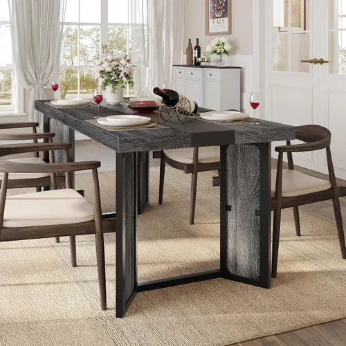 Vista 3 de knoworld Mesa de comedor industrial para 6-8 personas, mesa de cocina grande de madera larga de 71 pulgadas con marco de metal resistente y acabado