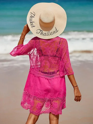 Vista 2 de MakeMeChic Vestido de playa de manga corta para mujer, salida de baño
