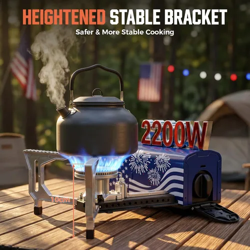 Vista 7 de BIG HORN OUTDOORS Estufa de campamento de butano, quemador de gas plegable portátil con bolsa de transporte para camping, uso de emergencia, cocina