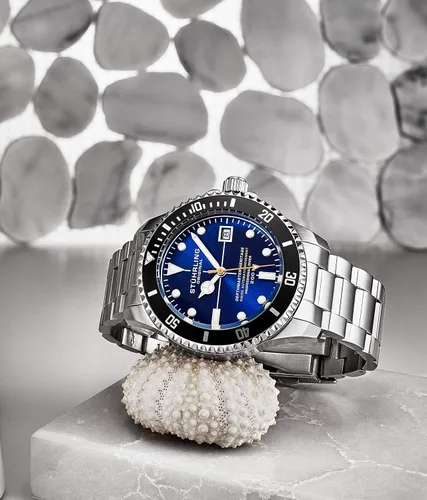 Vista 7 de Stuhrling Original DEPTHMASTER - Reloj de buceo profesional de acero inoxidable automático suizo para hombre, resistente al agua, pulsera cepillada