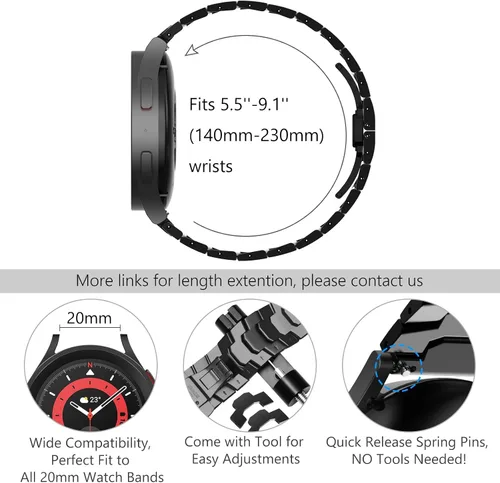 Vista 6 de WINGLE Bandas de metal para Samsung Galaxy Watch 7 6 5 4 Band Watch 6 Classic/5 Pro/4 Classic/FE Band Men 1.850 in 1.693 in 1.811 in 1.654 in 1.772