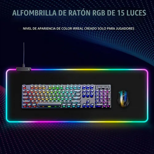 Vista 2 de Alfombrilla de mouse grande RGB para juegos, 15 modos de luz, control táctil, alfombrilla de teclado de computadora suave extendida, base de goma