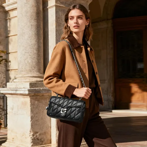 Vista 2 de Travistar Bolsos cruzados acolchados para mujer Bolsos pequeños de cuero cruzado para hombro, bolso de diseñador de cadena de noche