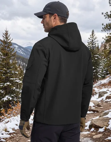 Vista 2 de FREE SOLDIER Chaqueta impermeable Softshell con forro polar para hombre, chaqueta táctica militar con capucha rompevientos