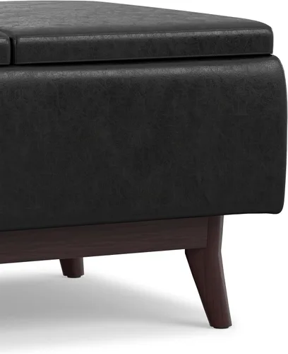 Vista 11 de SIMPLIHOME Owen - Otomana rectangular de cuero vegano de 34 pulgadas de Negro (Distressed Black)