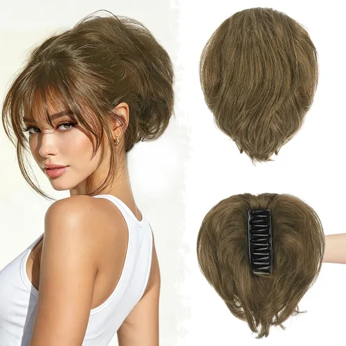 Vista 9 de BARSDAR Extensión de cabello humano corto con clip de garra con metales flexibles, cabello humano real de 8 pulgadas, extensiones de moño