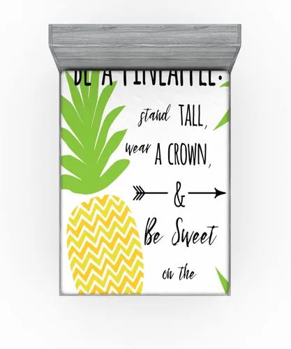 Vista 2 de Ambesonne Beach Saying 2 Pack Fitted Sheet, Be a Pineapple Phrase, Bed Cover All-Round Elastic Deep Pockets 2 Pieces, Package Contains 2 Full