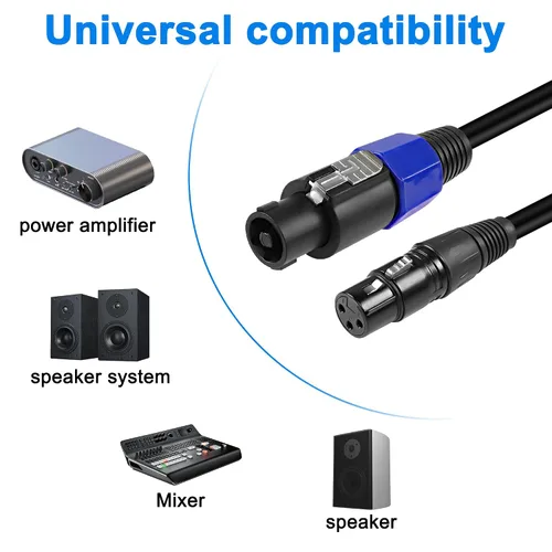 Vista 6 de XMSJSIY Cable Speakon a XLR, conector de audio, conector de audio macho a XLR 3 pines hembra, cable de extensión de altavoz, cable de micrófono