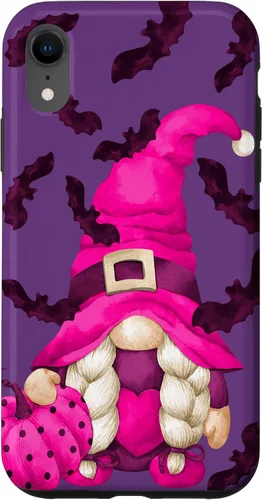 Vista 25 de Halloween Pink Pumpkin and Bat Decor with Cute Witch Gnome Case for iPhone 17
