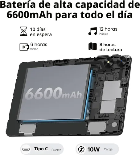 Vista 6 de Tablet 10.1 pulgadas, Android 16 Tablet, Azul Octa-Core, 20GB RAM 128GB ROM, 1TB expandible, pantalla táctil IPS 1280x800, GPS, batería 8H, WiFi