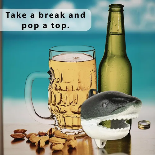 Vista 7 de Treasure Gurus - Tapa de cerveza con cabeza de tiburón de hierro fundido para refrescos/Pop Top de montaje en pared, herramienta para bar/pub