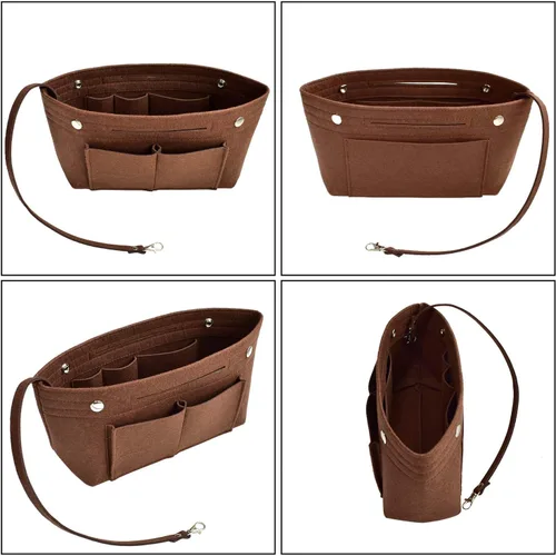 Vista 3 de VANCORE Organizador de fieltro para bolso, organizador de bolso estrecho, bolsa de viaje para cosméticos, para mujeres, café, grande