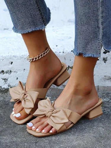 Vista 2 de Sandalias de tacón bajo elegantes con lazo para mujer, sandalias de verano con tacón grueso de bloque y puntera abierta, sandalias sin cordones