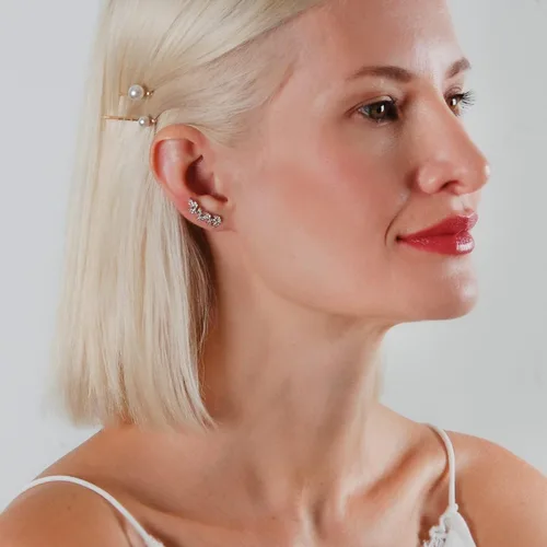Vista 9 de Humble Chic 14K Gold Plated or Silver Tone Ear Crawler Earrings for Women - Crystal Leaf Ear Climber Earrings - Hypoallergenic Safe for Sensitive