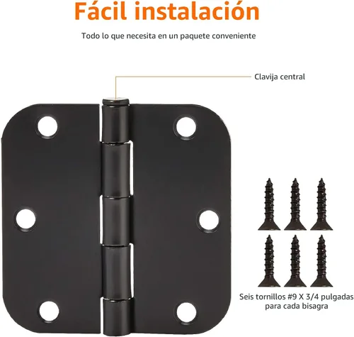 Vista 2 de Amazon Basics Bisagras de puerta interior redondeadas resistentes de radio 5/8, 3.5 x 3.5 pulgadas, paquete de 18, negro mate