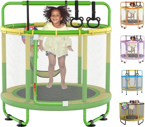 Vista 9 de LANGXUN 5ft 6-in-1 Kids Trampoline, Mini Toddler Trampoline for Girls Boys Azul Amarillo
