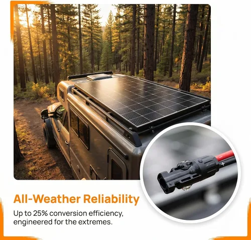Vista 4 de Panel solar bifacial de 200 W, panel solar monocristalino tipo N 16BB, 25% de alta eficiencia, IP65 impermeable, para casa rodante, barco, sistema
