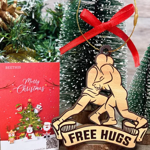 Vista 3 de Adorno de Navidad de lucha libre 2025, adornos de luchador niño para árbol de Navidad, decoración colgante de madera con temática deportiva, regalos