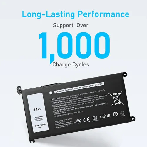Vista 5 de Reemplazo de batería para laptop YRDD6 de 53 Wh para Dell Inspiron 15 3000 5000 Series 3583 3593 3582 3584 5593 5594 5598 5585 5590 14 3493 5482
