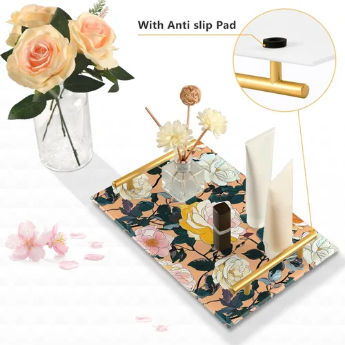 Vista 4 de Rose Reverie Peach Bathroom Vanity Tray Toilet Tank Tray Bathroom Counter Storage for Counter