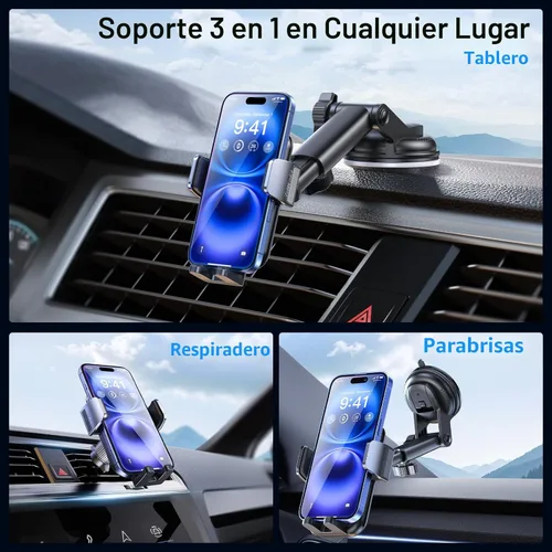 Vista 2 de Soporte 3 en 1 para teléfono de coche [122+LBS de succión más fuerte y brazo de abrazadera estable] Soporte de teléfono ajustable de 360°