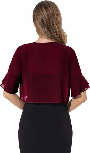 Vista 6 de Cárdigan tipo bolero de manga 34 para mujer, de gasa suave, con frente abierto, para vestido de noche