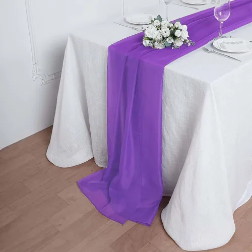 Vista 10 de Tableclothsfactory Camino de mesa de gasa de amatista de 22 x 80 pulgadas para bodas, fiestas, banquetes, decoración, ajuste rectangular y mesa